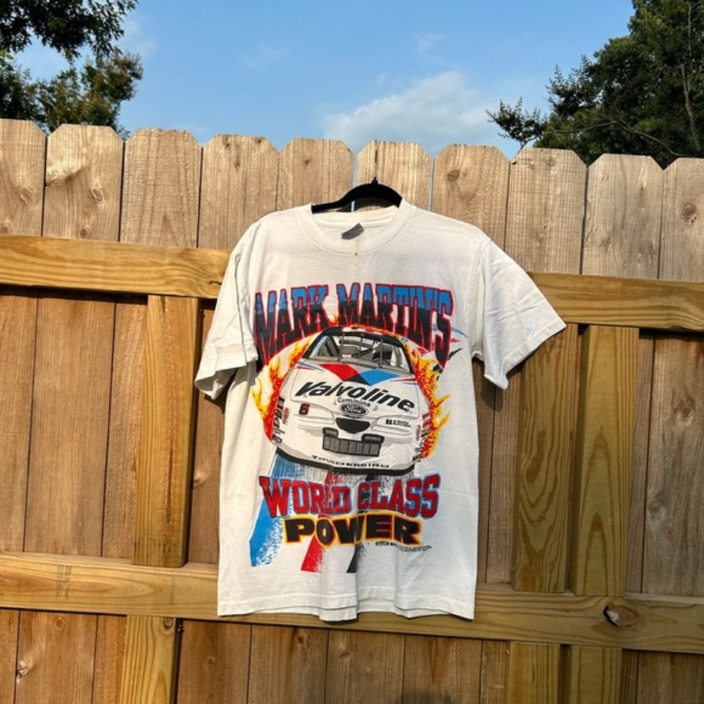 90s Mark Martin vintage nascar t-shirt rare all over print 1997 white large‎